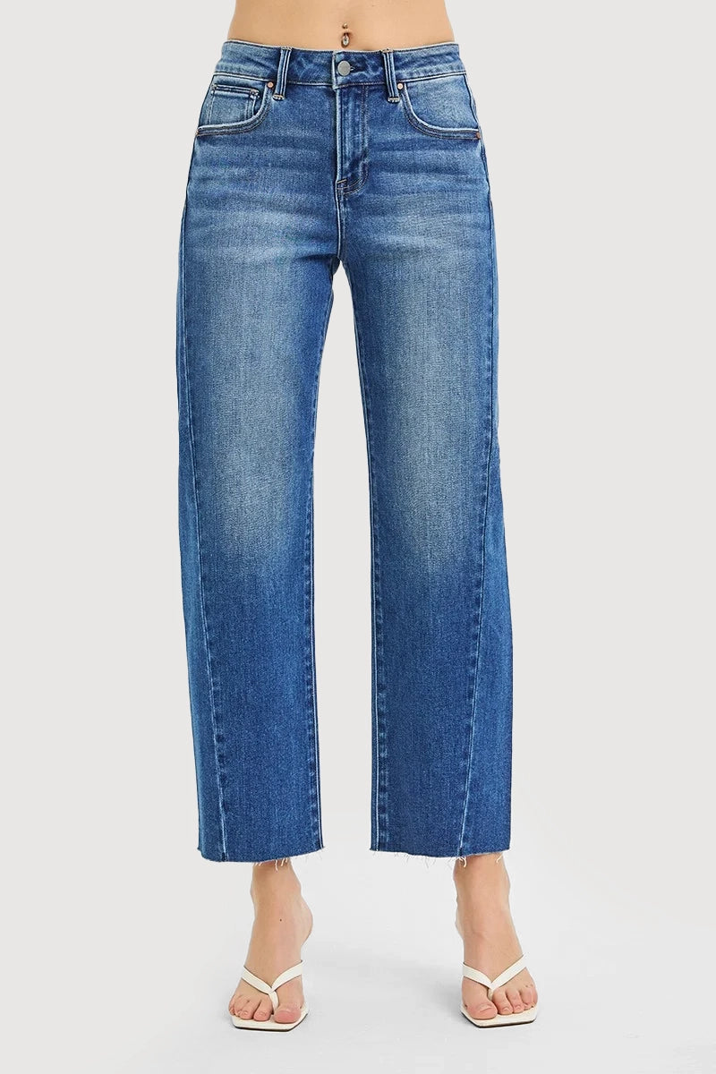 SLOUCHY CROP BARREL CURVED SIDE SEAM DETAIL JEANS