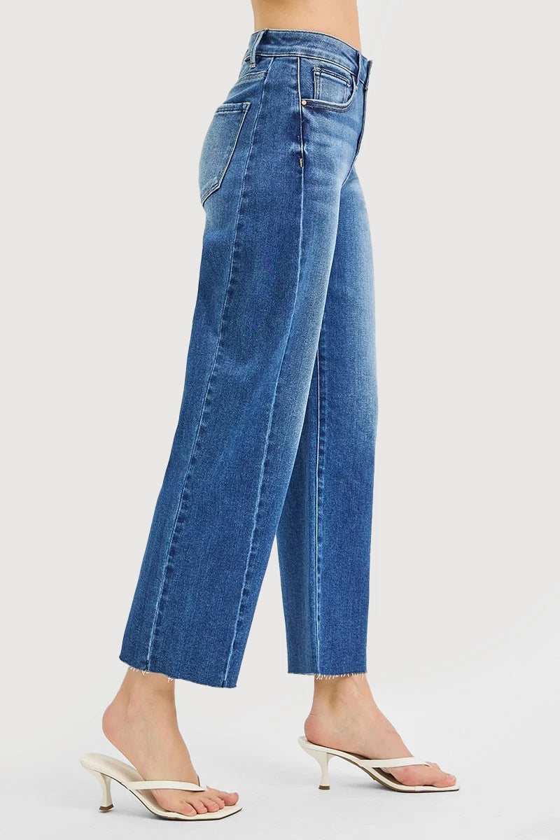 SLOUCHY CROP BARREL CURVED SIDE SEAM DETAIL JEANS