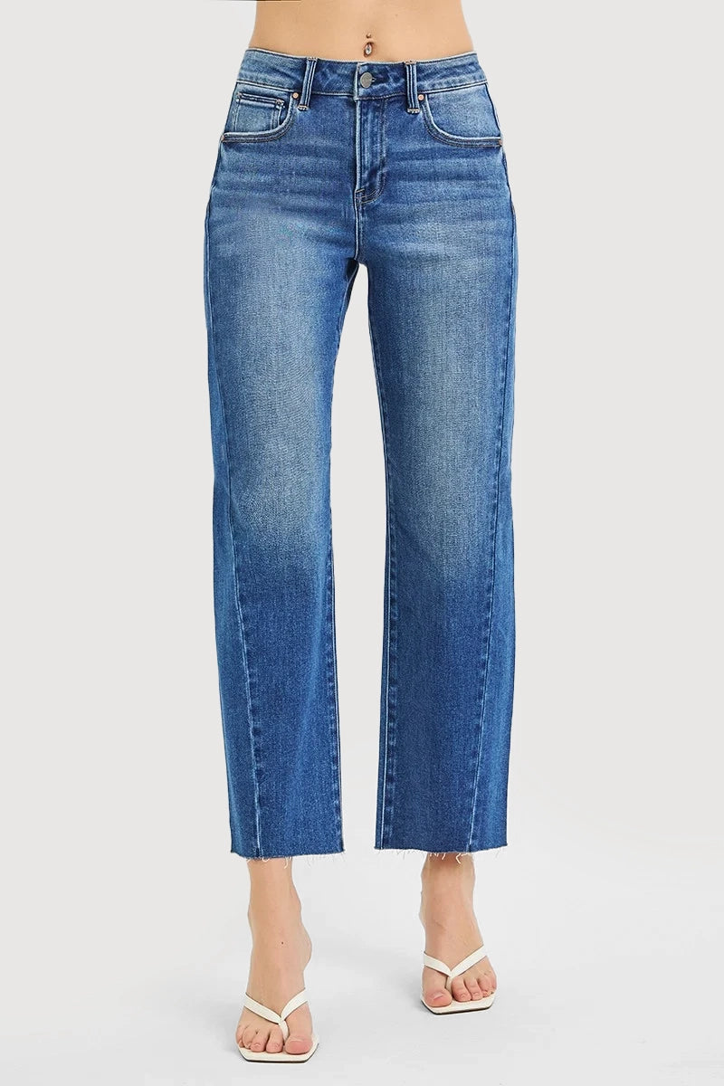 SLOUCHY CROP BARREL CURVED SIDE SEAM DETAIL JEANS