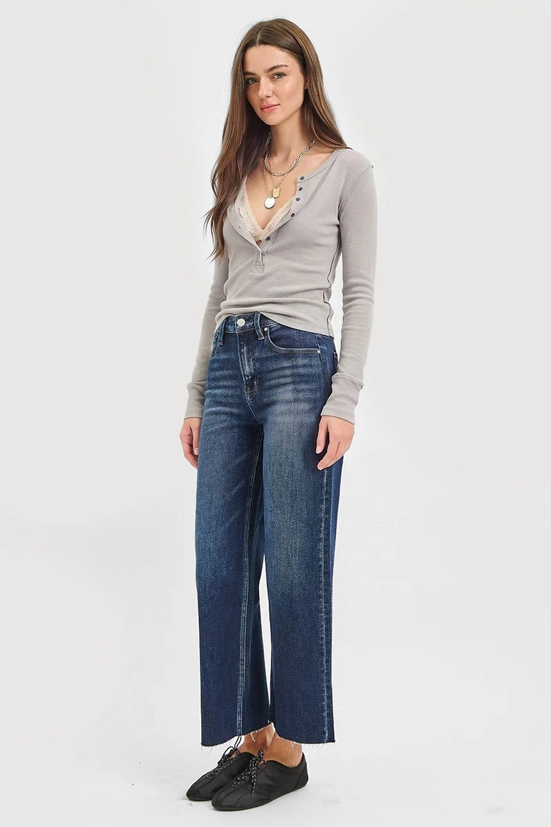 HIGH RISE CROPPED WIDE JEANS