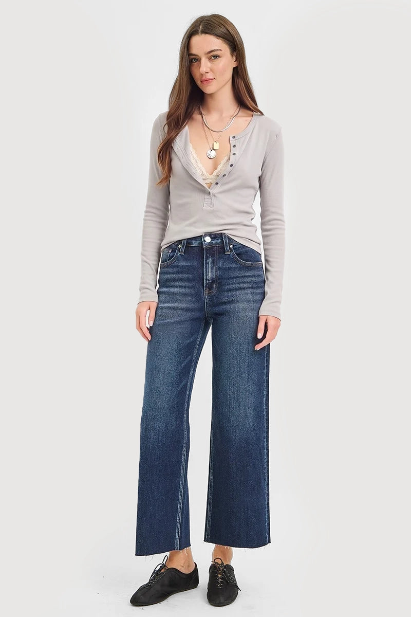 HIGH RISE CROPPED WIDE JEANS