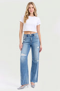 SLOUCHY WIDE BAGGY LEG TIE WASHED JEANS