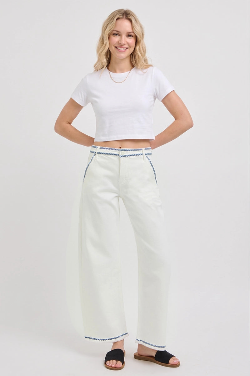 TUMMY CONTROL HIGH RISE CROP BARREL EMBROIDERED