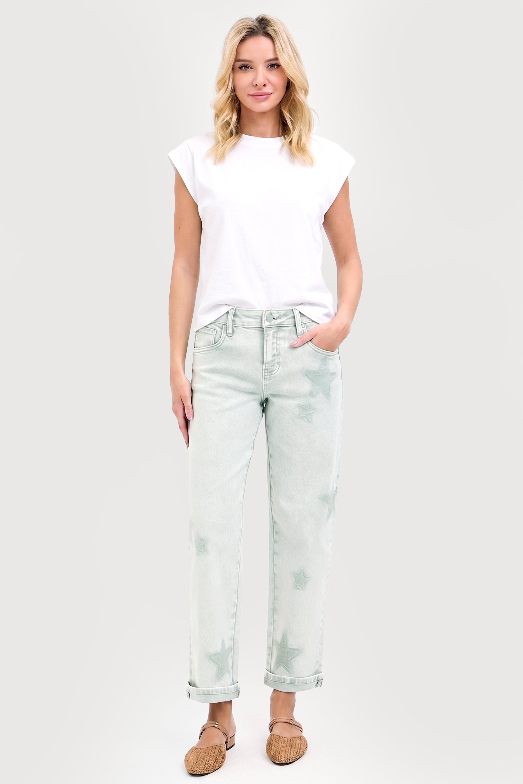SLOUCHY ANKLE BOYFRIEND PANTS IN STAR SHADE WASH