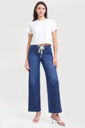 ELASTIC BAND SLOUCHY WIDE JEANS WITH ADJUSTABLE DRAWCORD