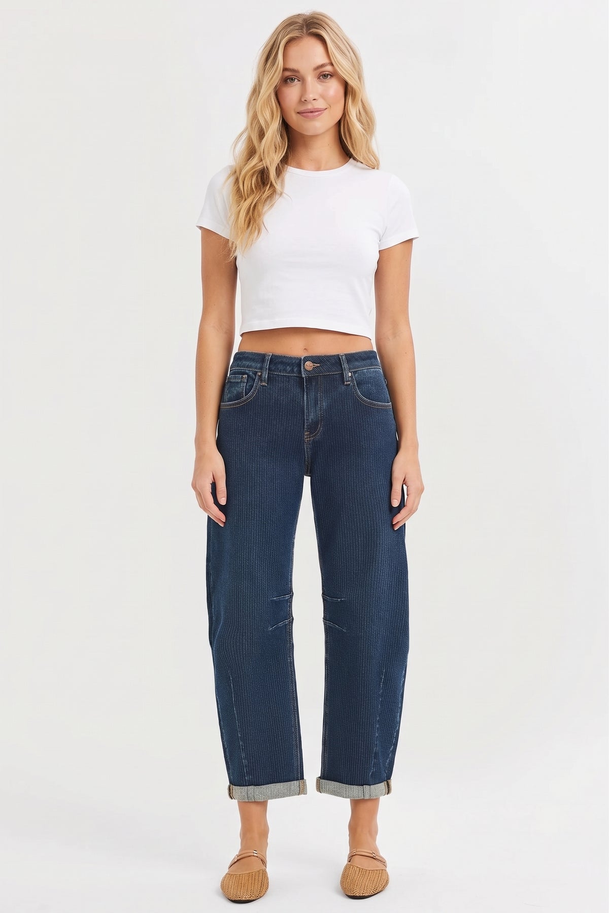 SLOUCHY CROP BARREL TEXTURED JEANS
