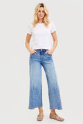 MID RISE CROP WIDE JEANS WITH FRONT STEP HEM DETAILS