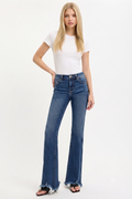 MID RISE FLARE FRAYED HEM JEANS