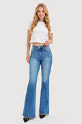 TUMMY CONTORL HIGH RISE FLARE CONTRAST STITCH JEANS
