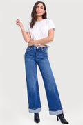 TUMMY CONTROL HIGH RISE CUFFED WIDE JEANS