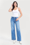 TUMMY CONTROL MID RISE WIDE LEG JEANS