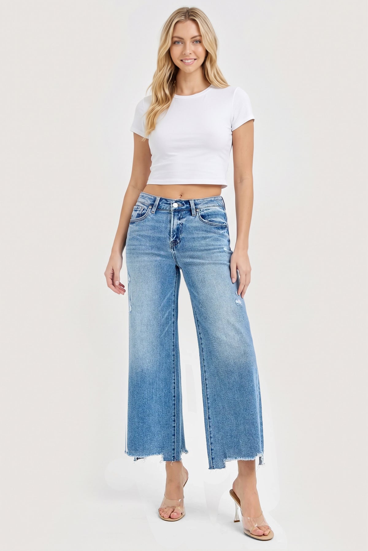 HIGH RISE CROP WIDE JEANS
