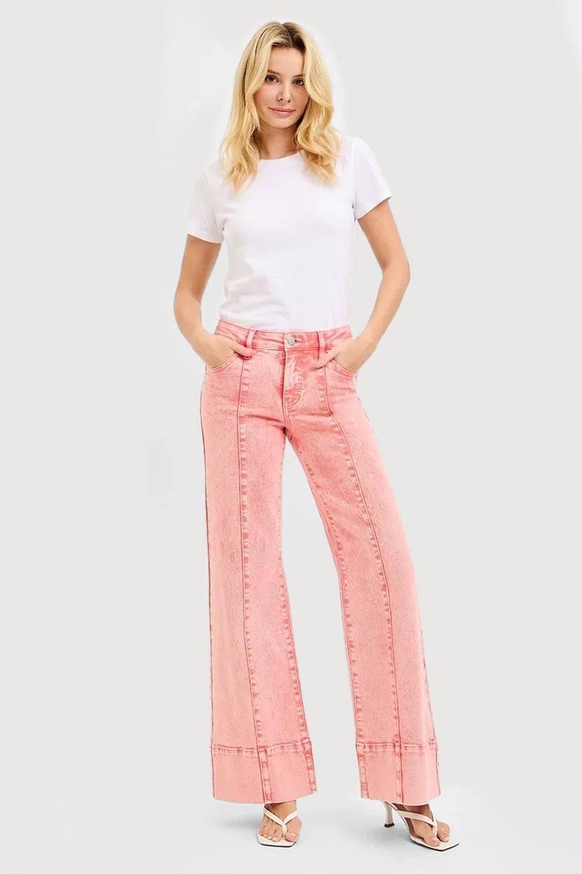 TUMMY CONTROL MID RISE WIDE LEG WITH WIDE HEM PANTS