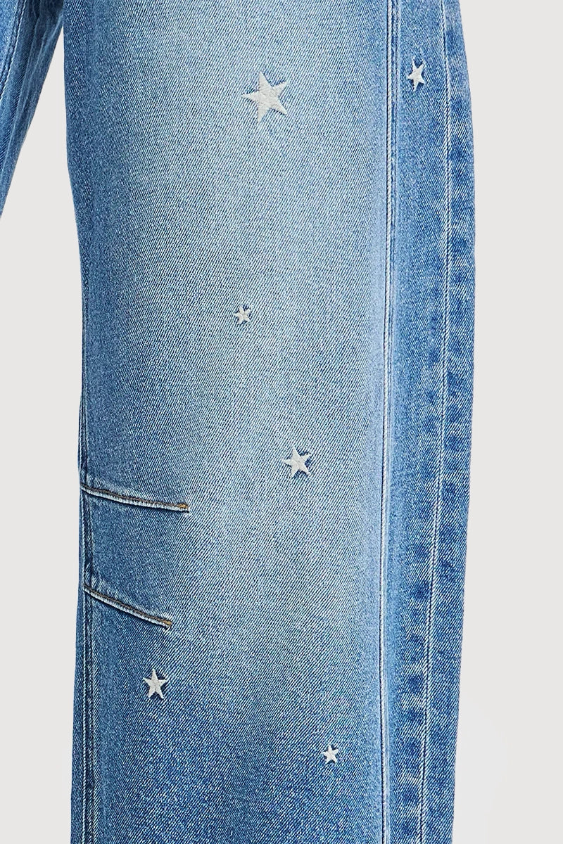 SLOUCHY BARREL STAR EMBROIDERED JEANS
