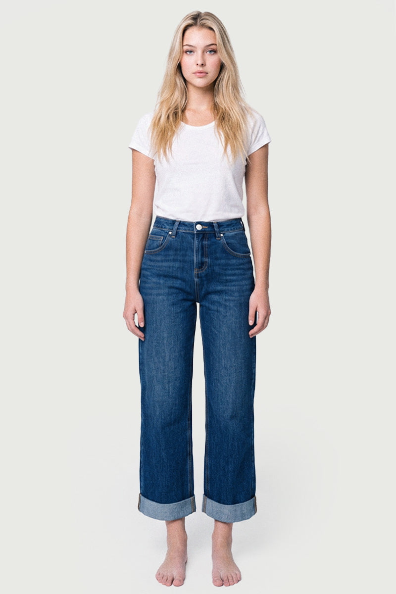 4 WAY STRETCH SLOUCHY CROP BARREL CUFFED JEANS
