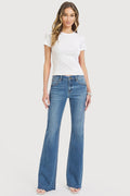 MID RISE FLARE RAW CUT HEM JEANS