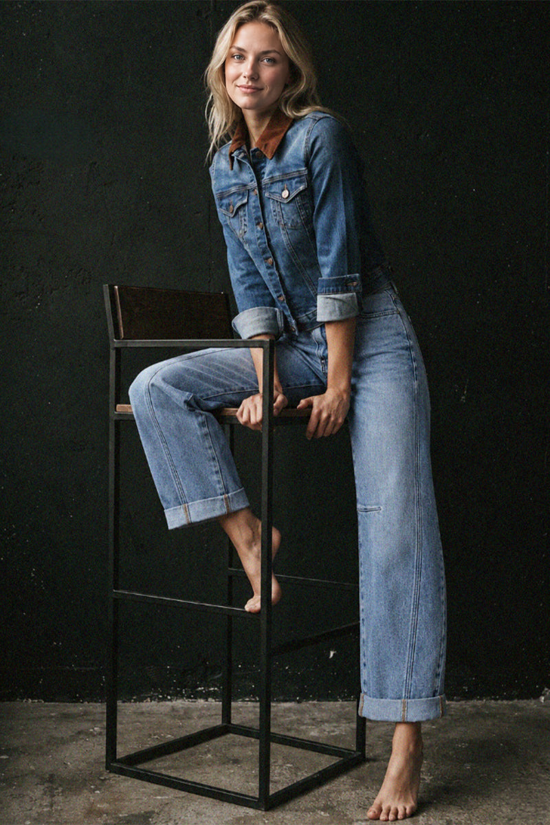 HIGH RISE CROP BARREL CUFFED JEANS